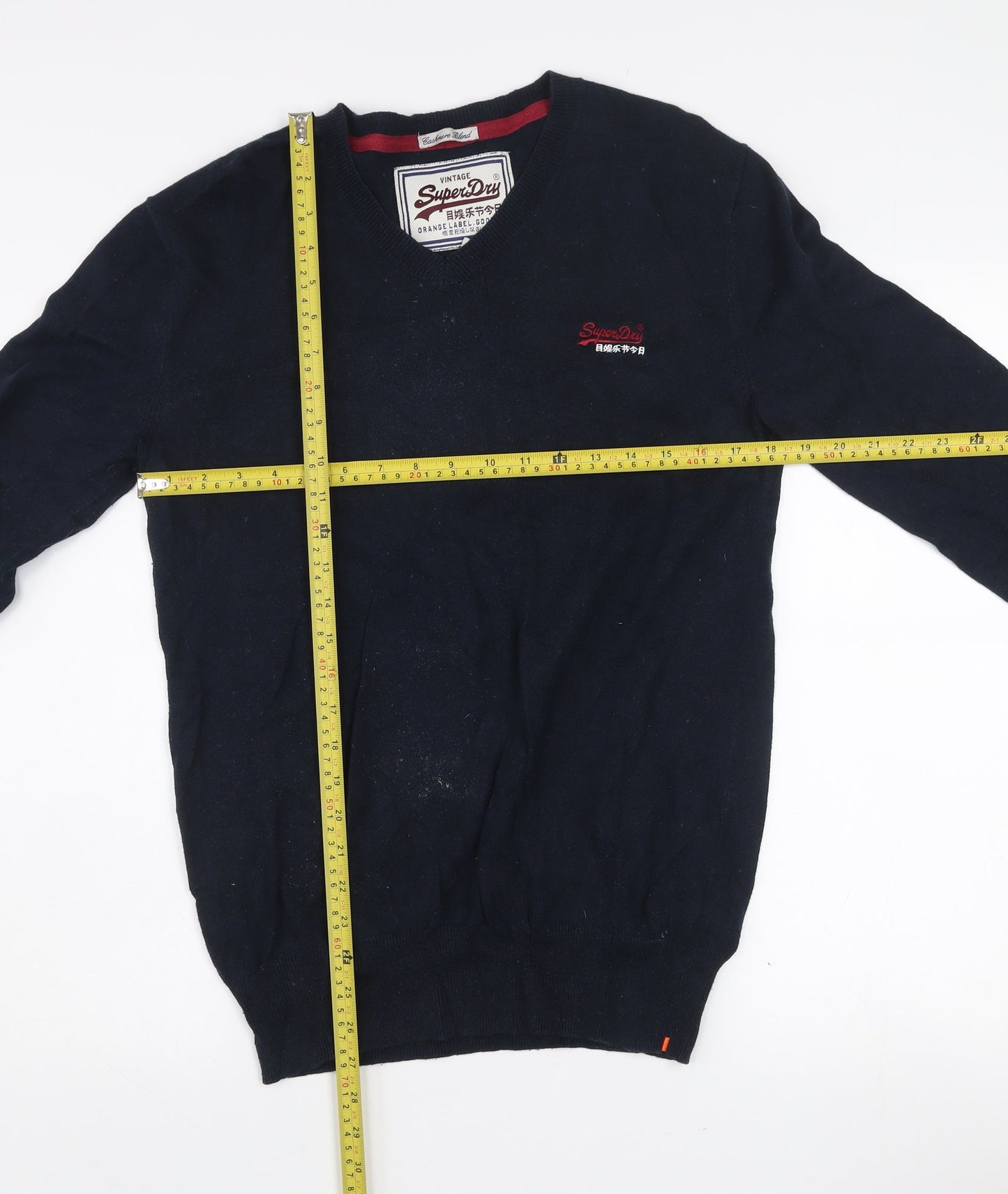 Superdry Men's Blue Cotton Cashmere V-Neck Jumper M