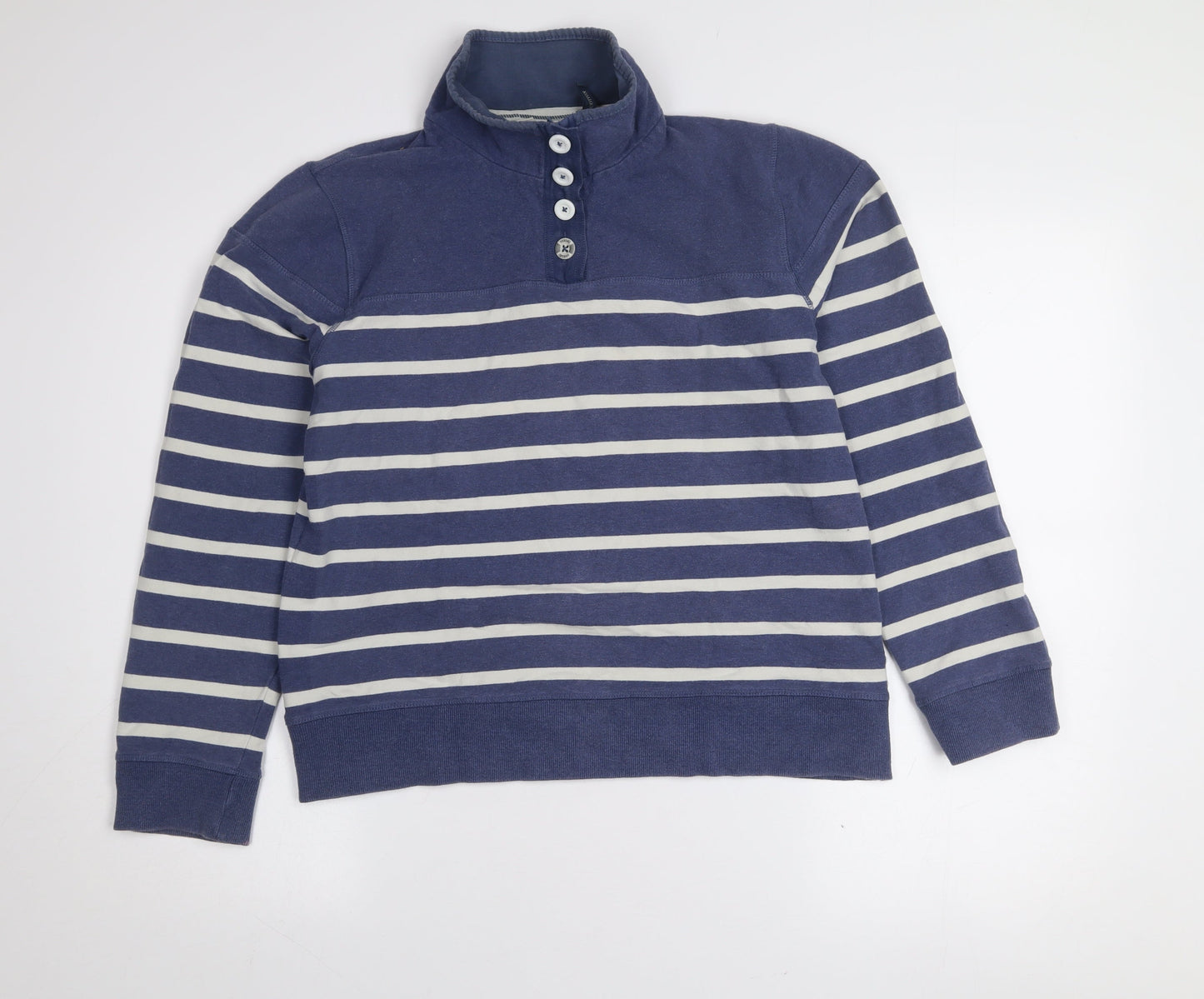 Seasalt Women Blue Striped Cotton Henley Sweatshirt Size 12