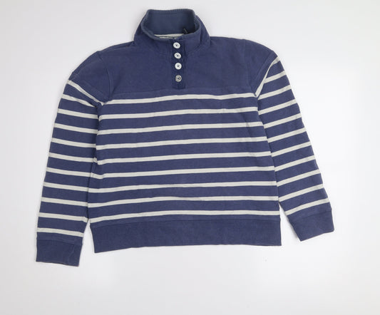 Seasalt Women Blue Striped Cotton Henley Sweatshirt Size 12