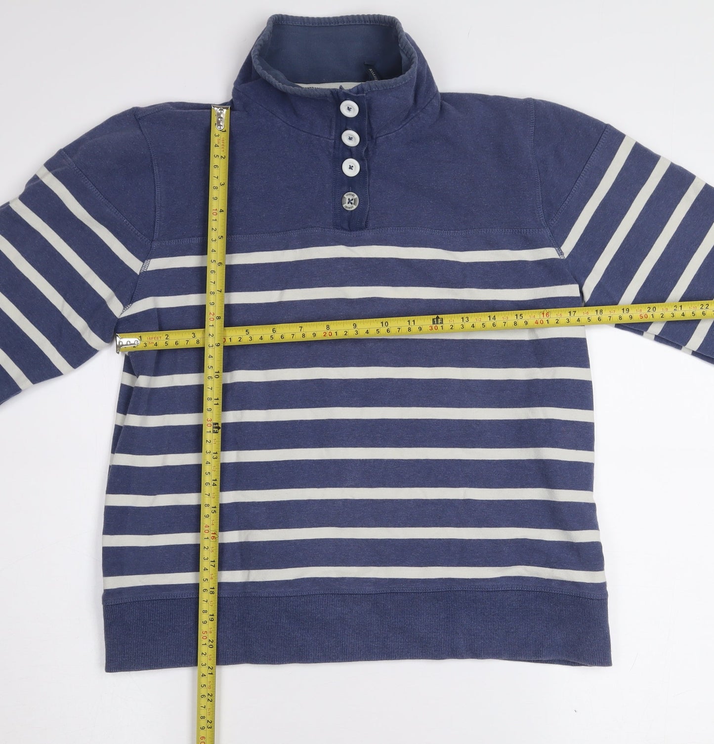 Seasalt Women Blue Striped Cotton Henley Sweatshirt Size 12