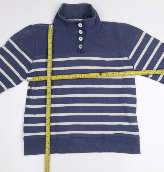 Seasalt Women Blue Striped Cotton Henley Sweatshirt Size 12