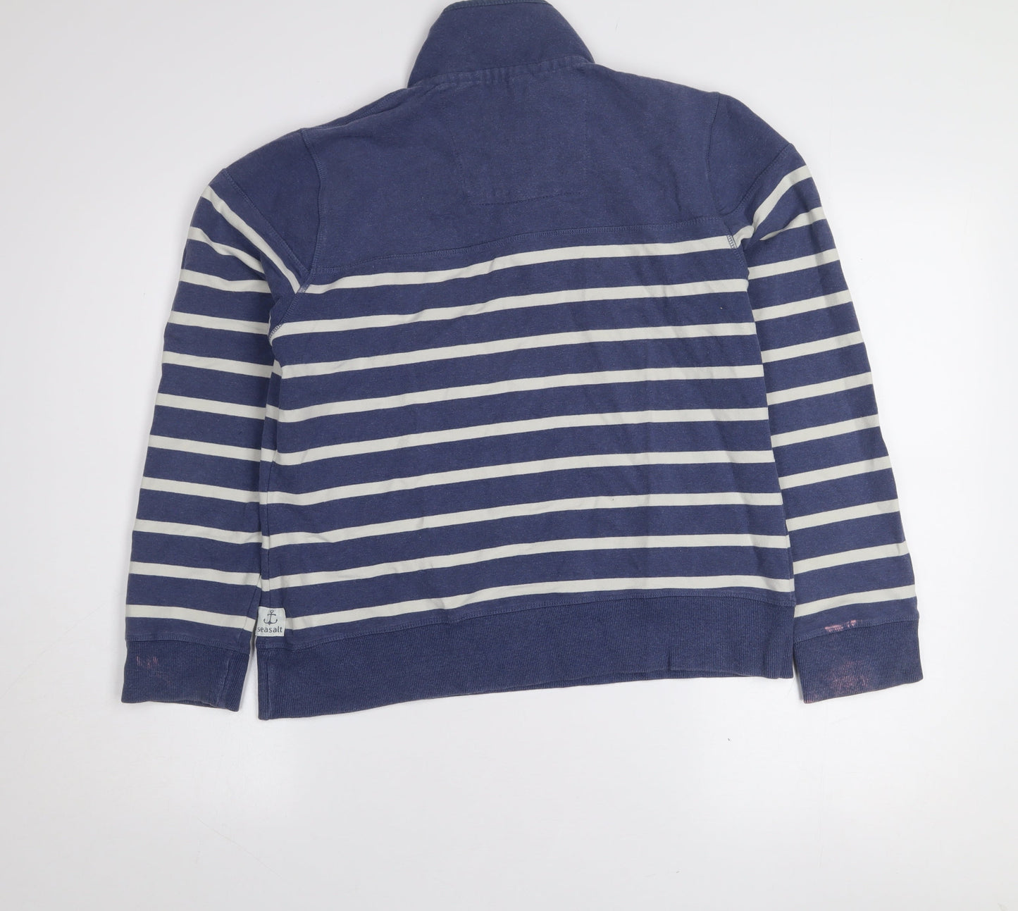 Seasalt Women Blue Striped Cotton Henley Sweatshirt Size 12
