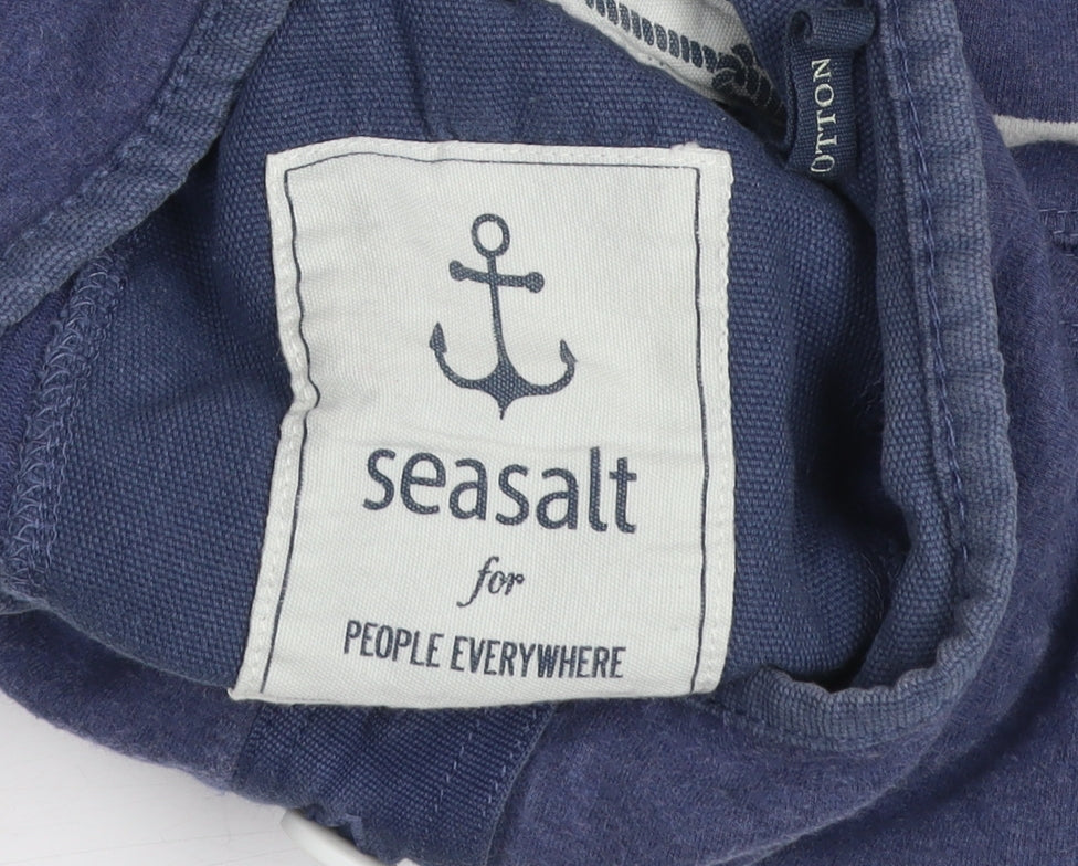 Seasalt Women Blue Striped Cotton Henley Sweatshirt Size 12