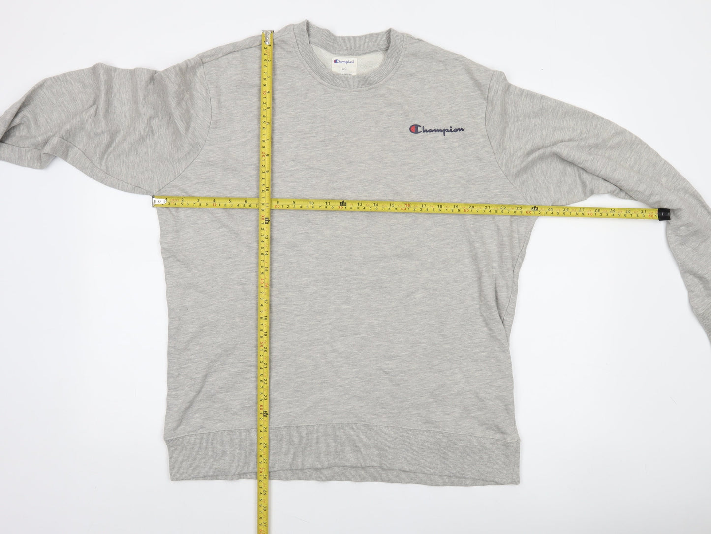 Champion Men’s Grey Crew Neck Sweatshirt L Pullover Logo Sportswear