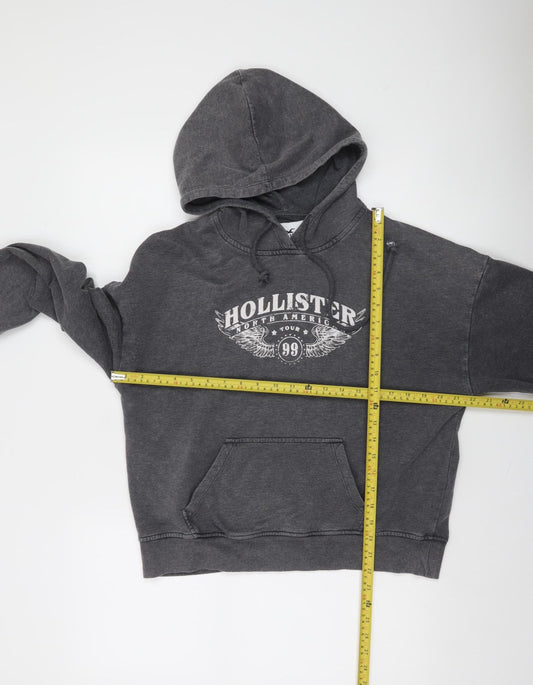 Hollister Women’s Dark Grey Small Pullover Hoodie with Logo Print