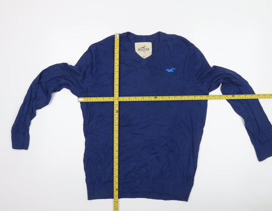 Hollister Men’s Blue V-Neck Cotton Blend Pullover Jumper M