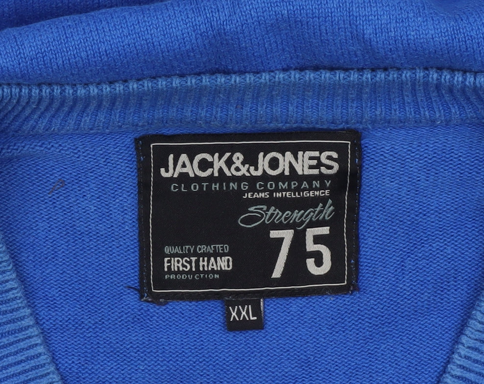 Jack & Jones Men's Blue 2XL V-Neck Cotton Pullover Jumper