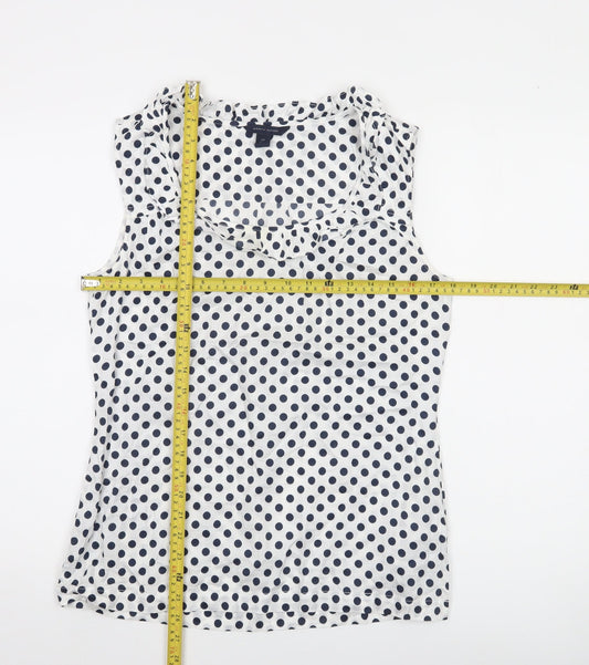 Tommy Hilfiger Women's White Polka Dot Sleeveless Cotton Blouse Size S