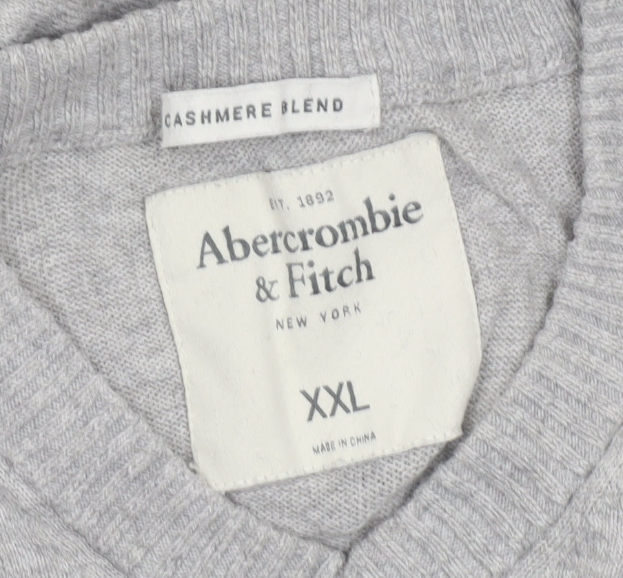 Abercrombie & Fitch Men's Grey 2XL Cashmere Blend V-Neck Jumper