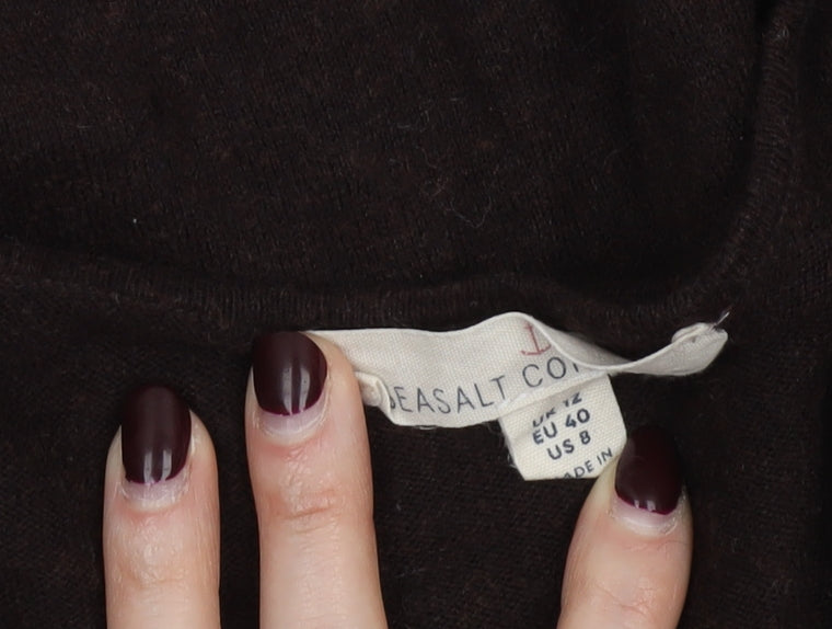 Seasalt Cornwall Womens Brown Cotton Wool Long Sleeve Tunic Jumper Size 12
