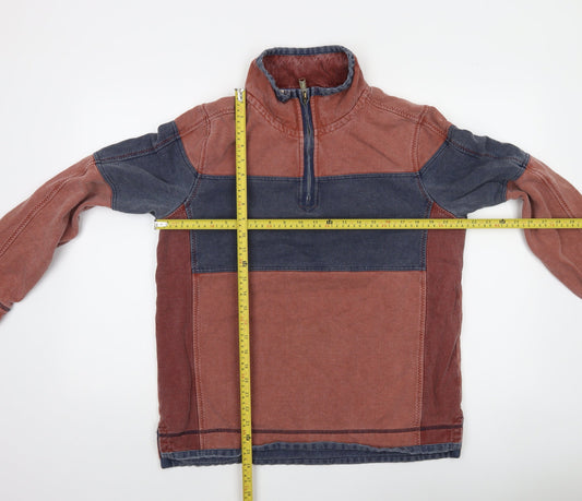 Fat Face Men's Brown Blue 1/4 Zip Cotton Colour Block Sweatshirt M