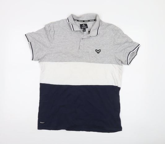 Threadbare Men's Grey Colourblock Polo Shirt Size L Cotton Blend