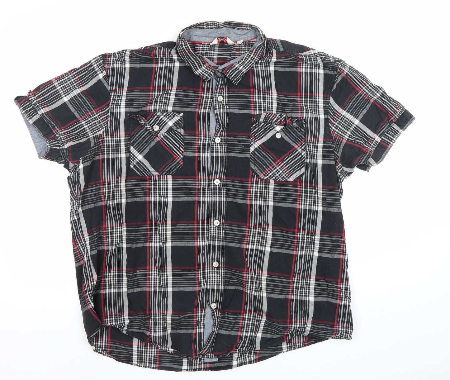 Lee Cooper Men's Black Check Short Sleeve Button-Up Shirt XL