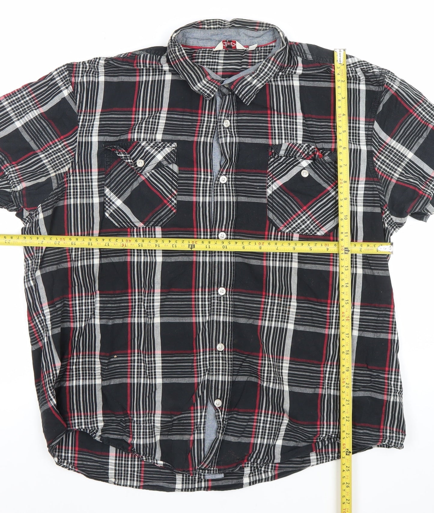 Lee Cooper Men's Black Check Short Sleeve Button-Up Shirt XL