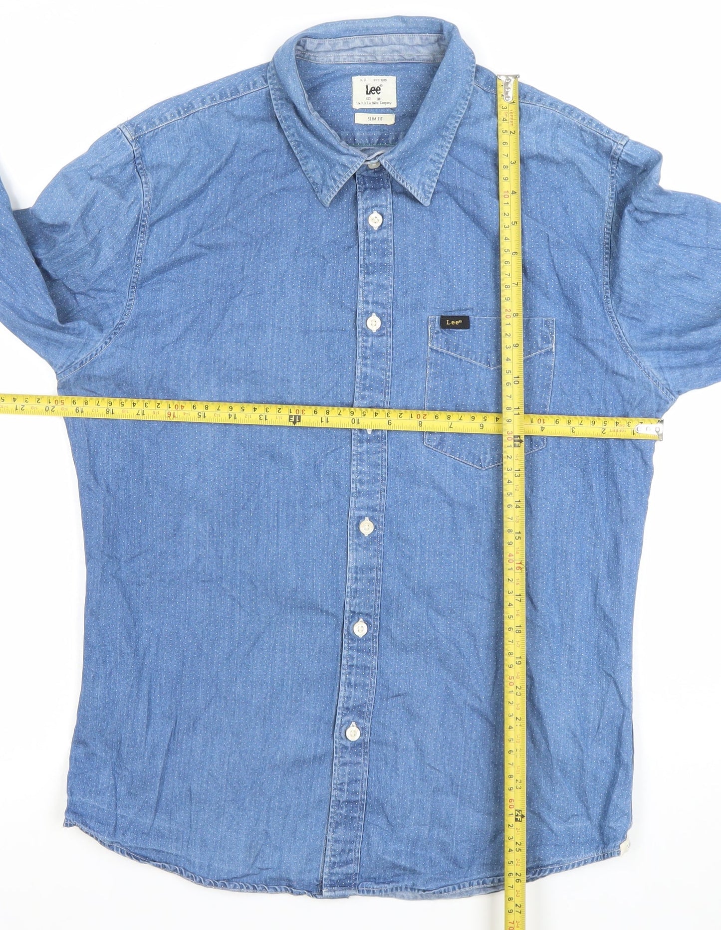 Lee Men's Blue Denim Slim Fit Long Sleeve Button-Up Shirt M