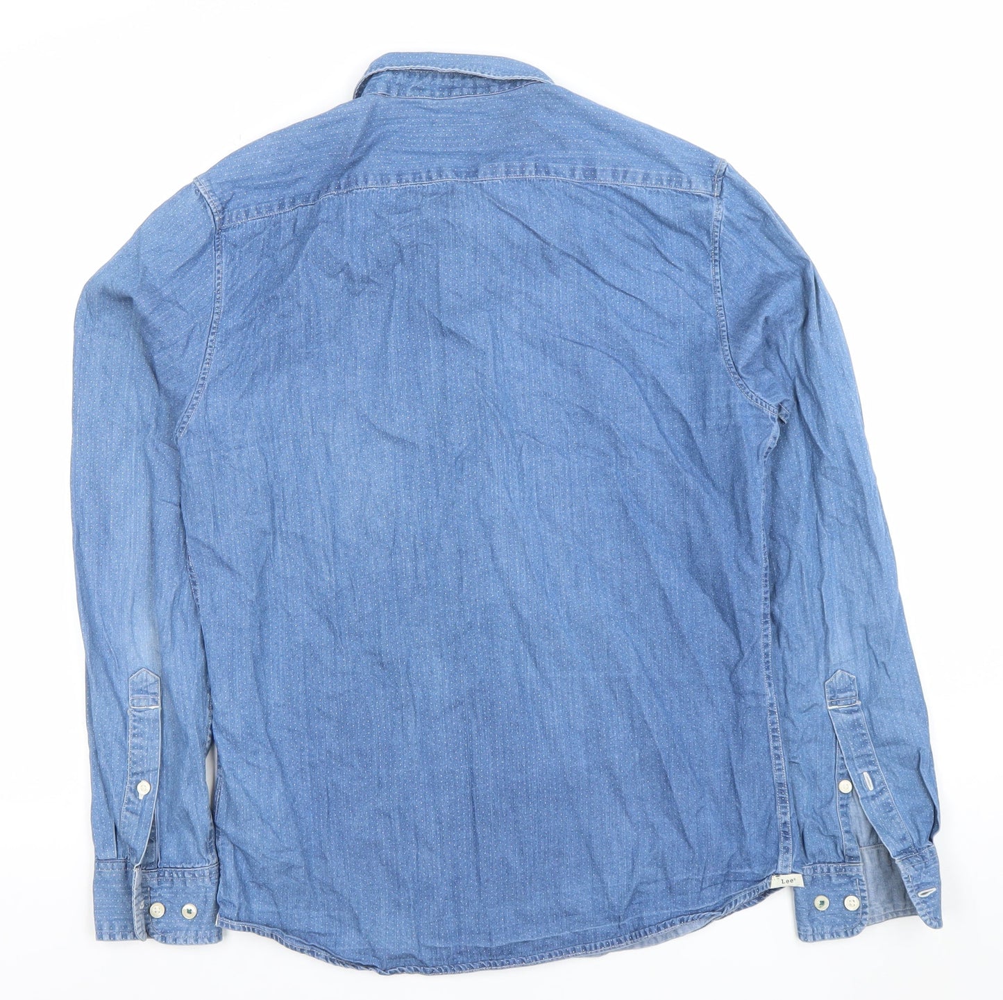 Lee Men's Blue Denim Slim Fit Long Sleeve Button-Up Shirt M