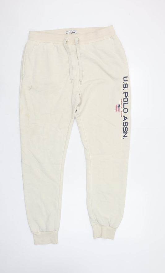U.S. Polo Assn. Men's Beige Jogger Trousers Size L Cotton Blend