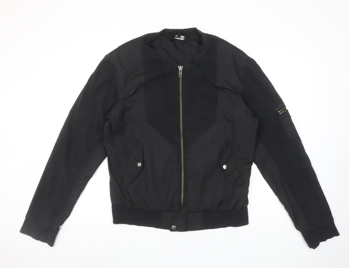 AllSaints Men's Black Bomber Jacket M Slim Fit Cotton Blend