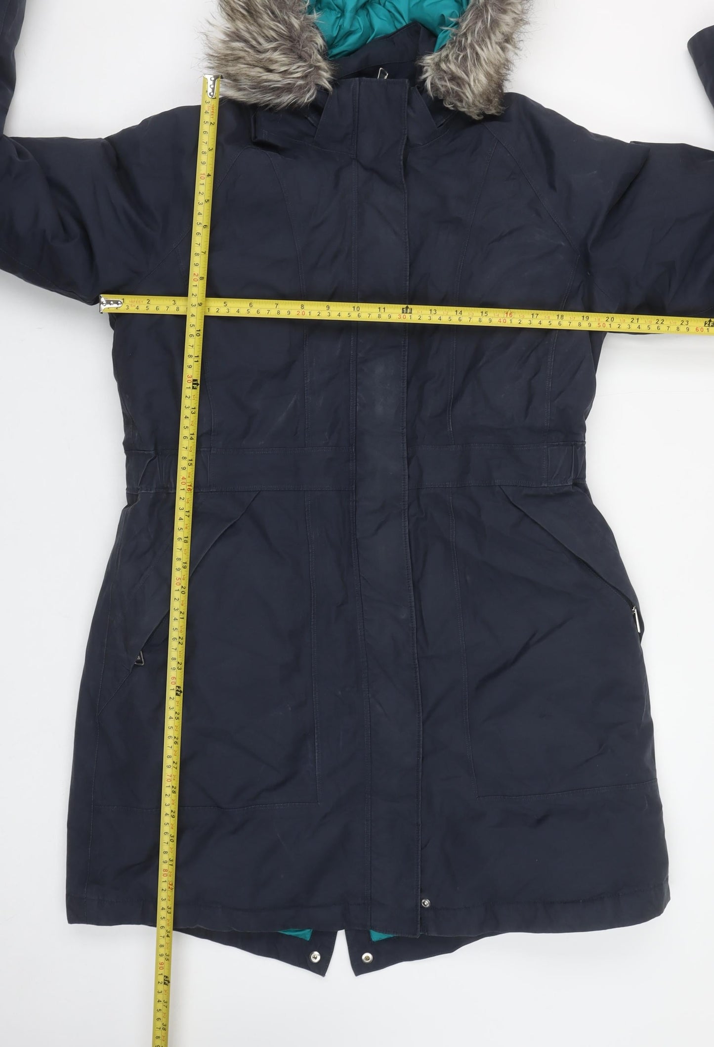 The North Face Women Blue L Parka Coat Faux Fur Hooded Down Insulated