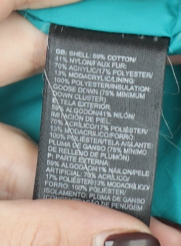 The North Face Women Blue L Parka Coat Faux Fur Hooded Down Insulated