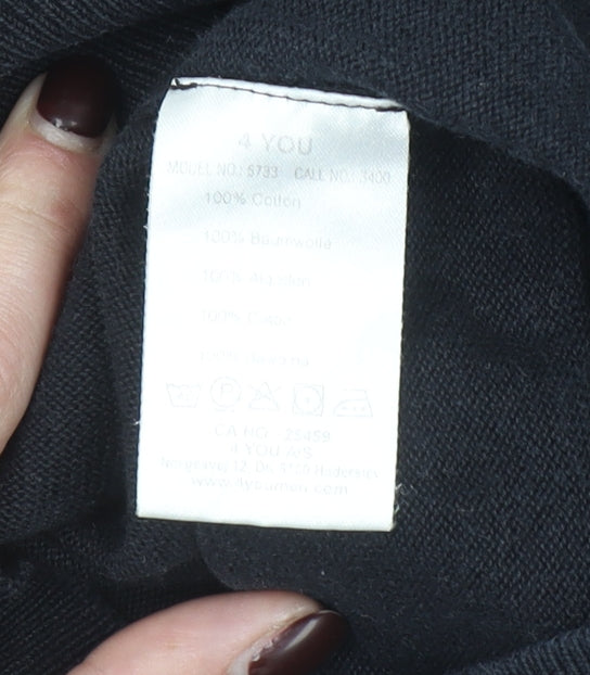 4YOU Men's Black Cotton V-Neck Jumper Size M