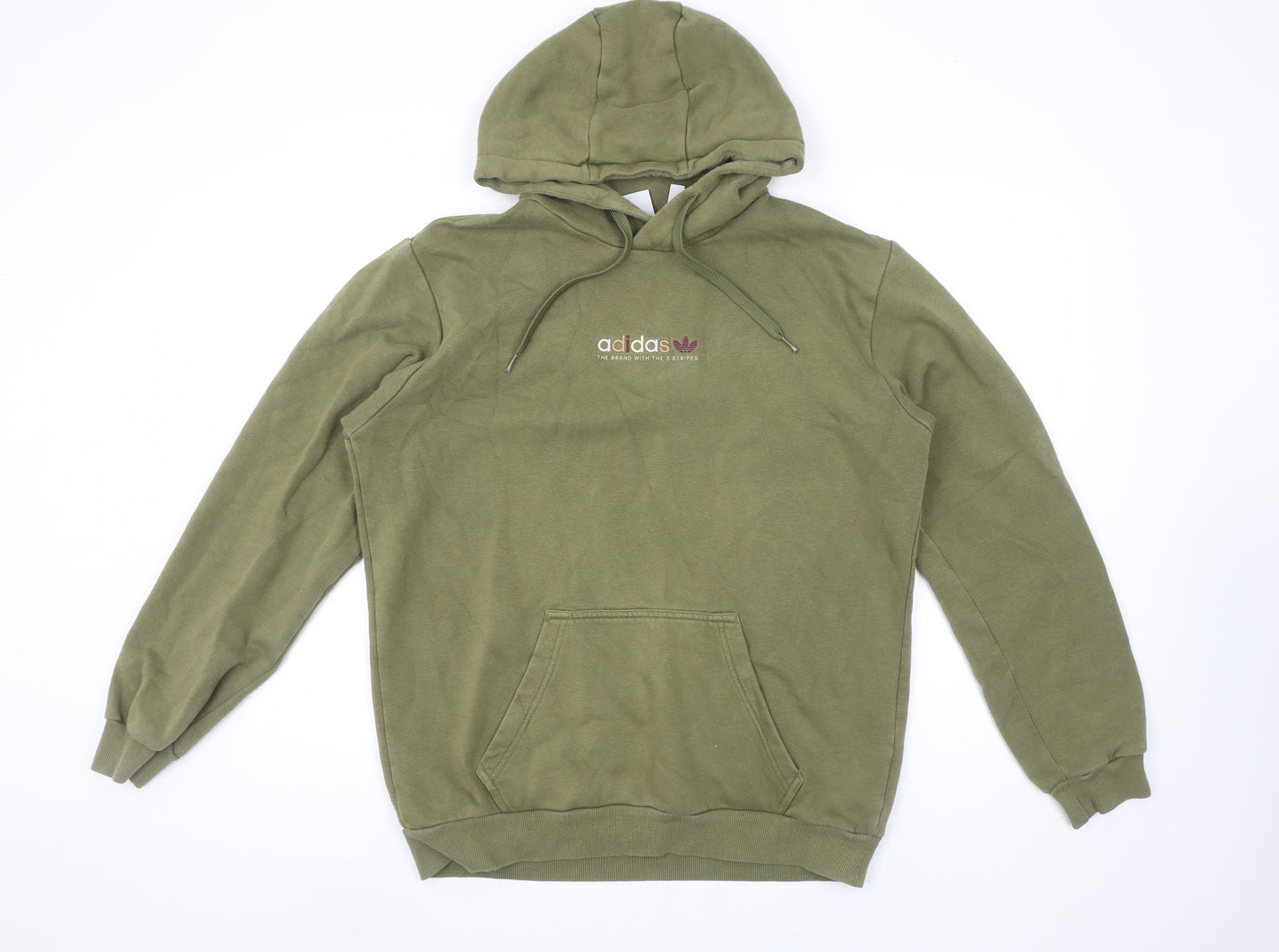 Adidas Men's Green Pullover Hoodie M Regular Fit Fleece Logo Sweatshirt