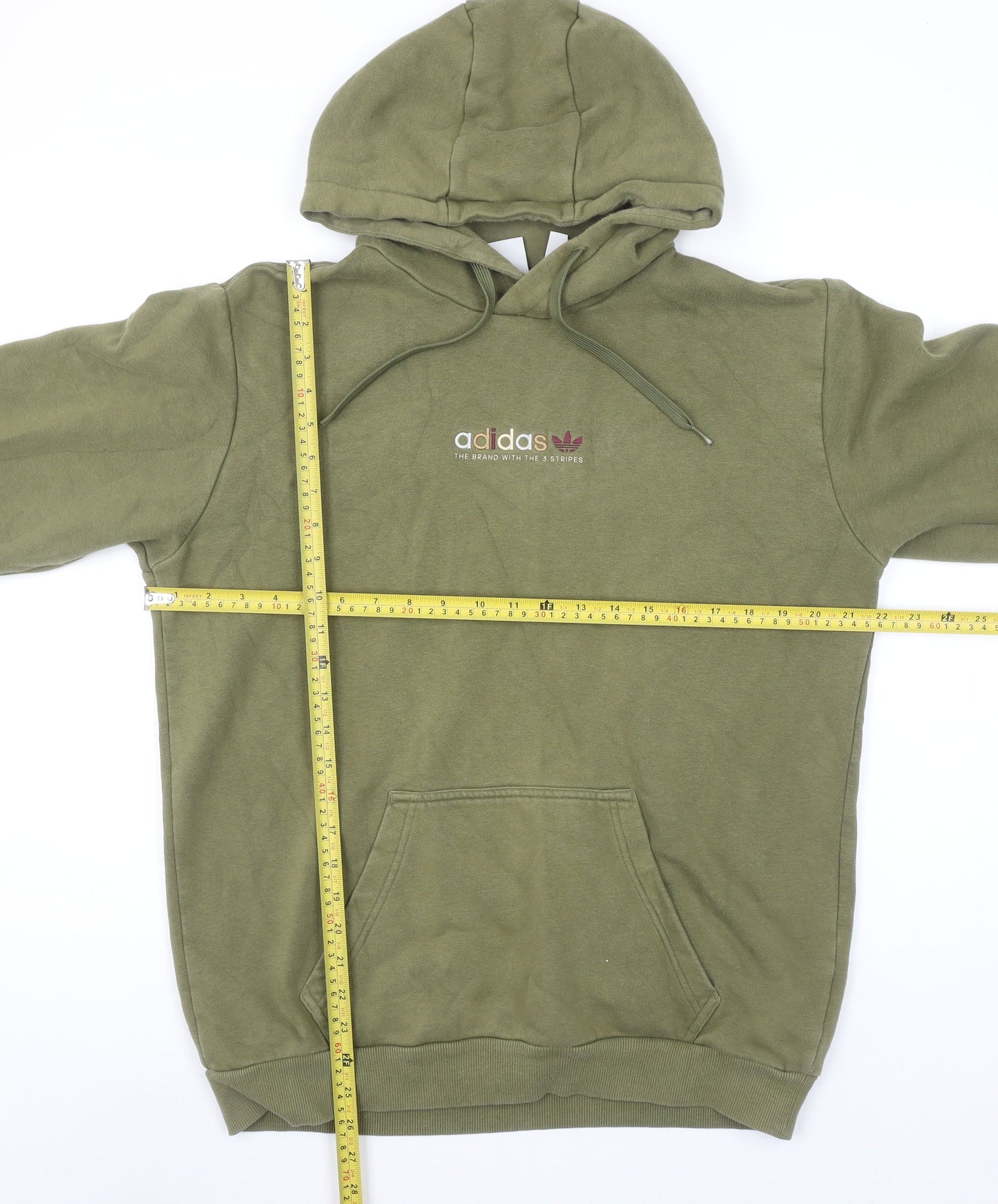 Adidas Men's Green Pullover Hoodie M Regular Fit Fleece Logo Sweatshirt