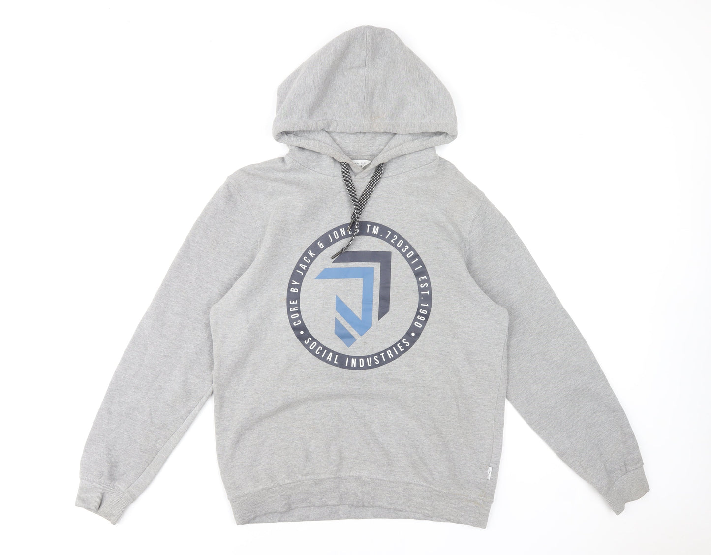 Jack & Jones Men's Grey Pullover Hoodie M Graphic Print Regular Fit