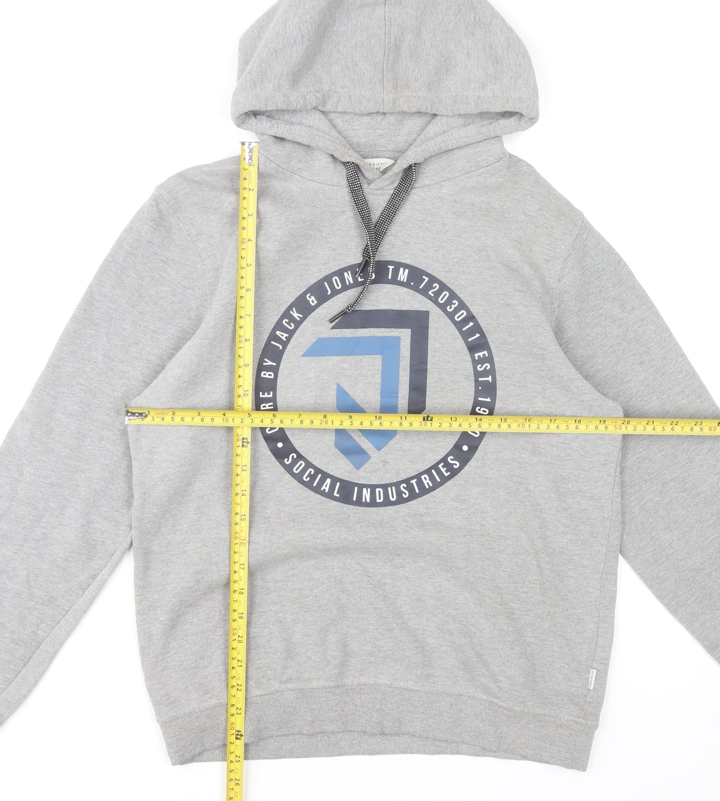 Jack & Jones Men's Grey Pullover Hoodie M Graphic Print Regular Fit