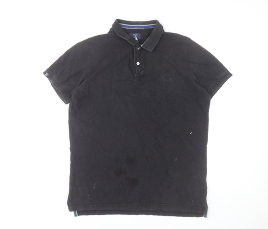 Superdry Men's Black Polo Shirt Size L Cotton Short Sleeve Casual