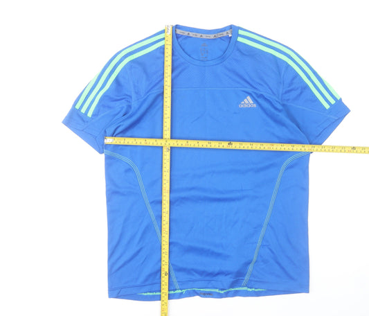 Adidas Men Blue Running T-Shirt Size L Short Sleeve Climalite Top