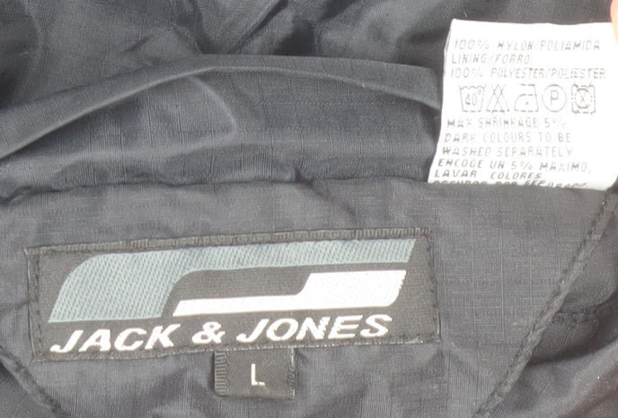 Jack & Jones Men's Black L Hooded Anorak Jacket Lined 1/4 Zip Casual