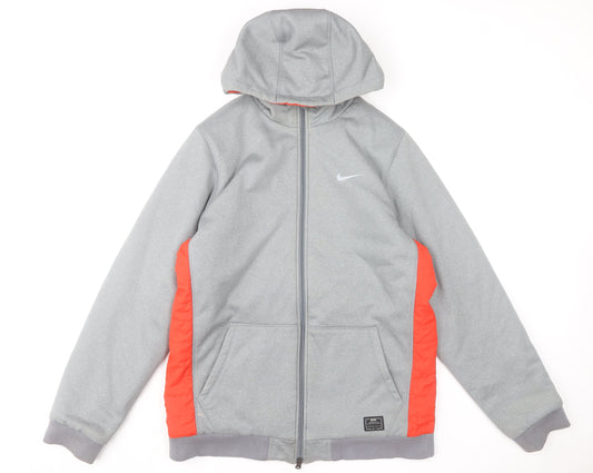 Nike Men's Grey Hooded Full Zip Puffer Jacket Size M Sports Casual