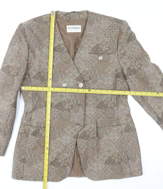 Windsmoor Womens Brown Wool Blend Geometric Blazer Size 12
