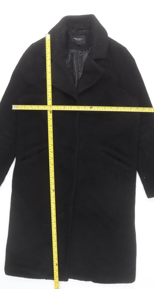 Brave Soul Women's Black Long Overcoat Size 10 Classic Wool-Blend