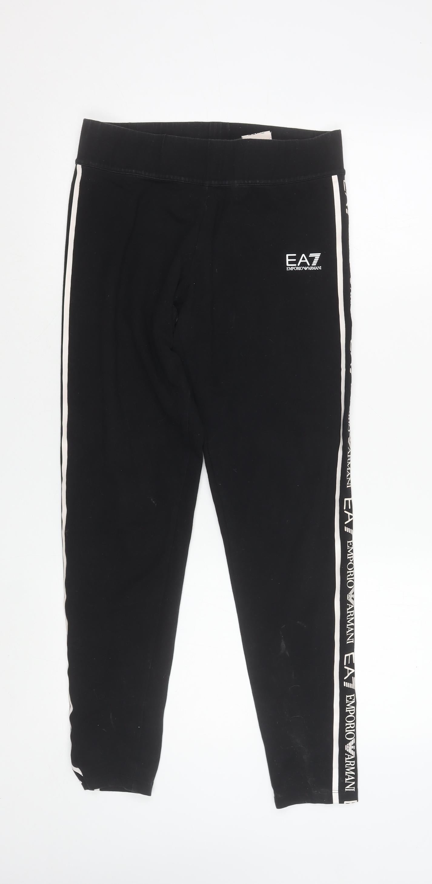 Emporio Armani EA7 Women's Black Side Stripe Cotton Stretch Leggings Size S