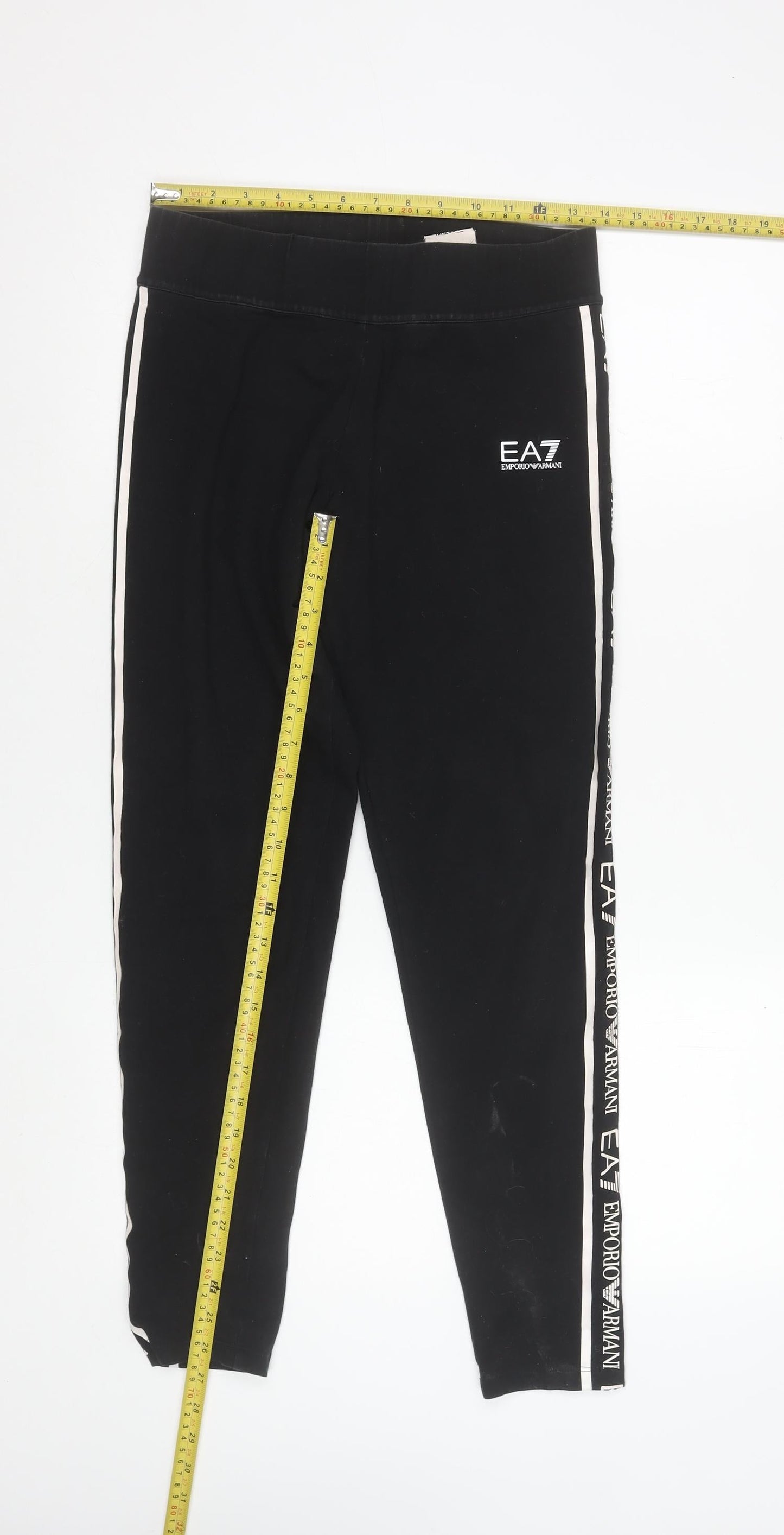 Emporio Armani EA7 Women's Black Side Stripe Cotton Stretch Leggings Size S