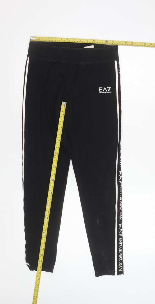 Emporio Armani EA7 Women's Black Side Stripe Cotton Stretch Leggings Size S