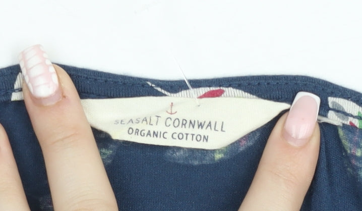 Seasalt Cornwall Women's Blue Floral Fit & Flare V-Neck Cotton Dress UK 10