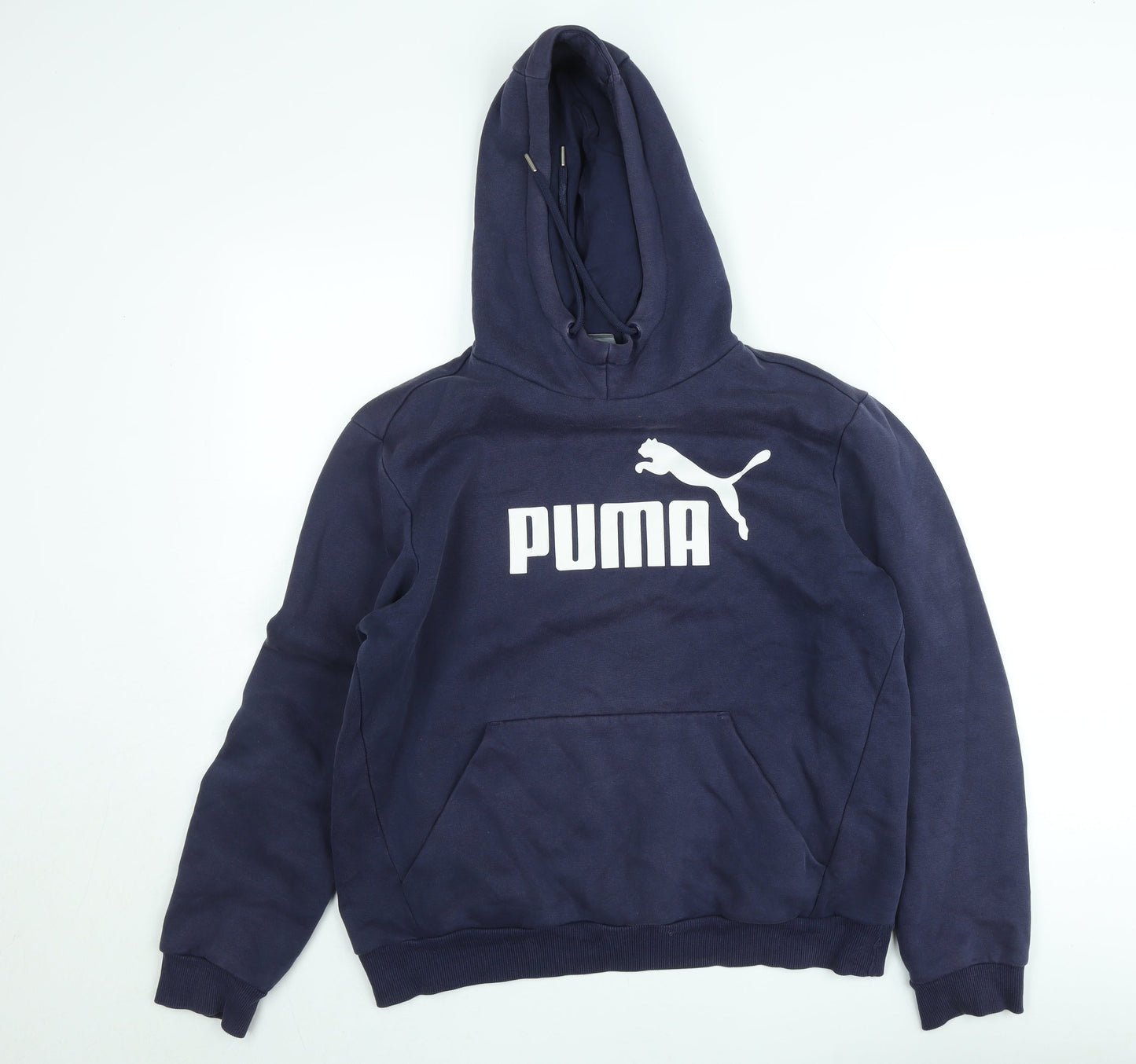 Puma Men's Blue Pullover Hoodie M Logo Sports Fleece Sweatshirt
