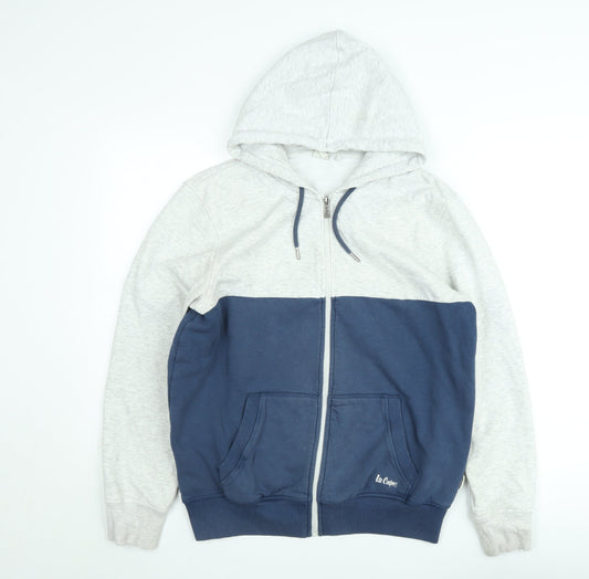 Additional front view of Lee Cooper Men's Grey & Navy Full Zip Hoodie, size M