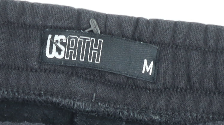 USATH Mens Black Fleece Jogger Trousers Size M Regular Fit Activewear