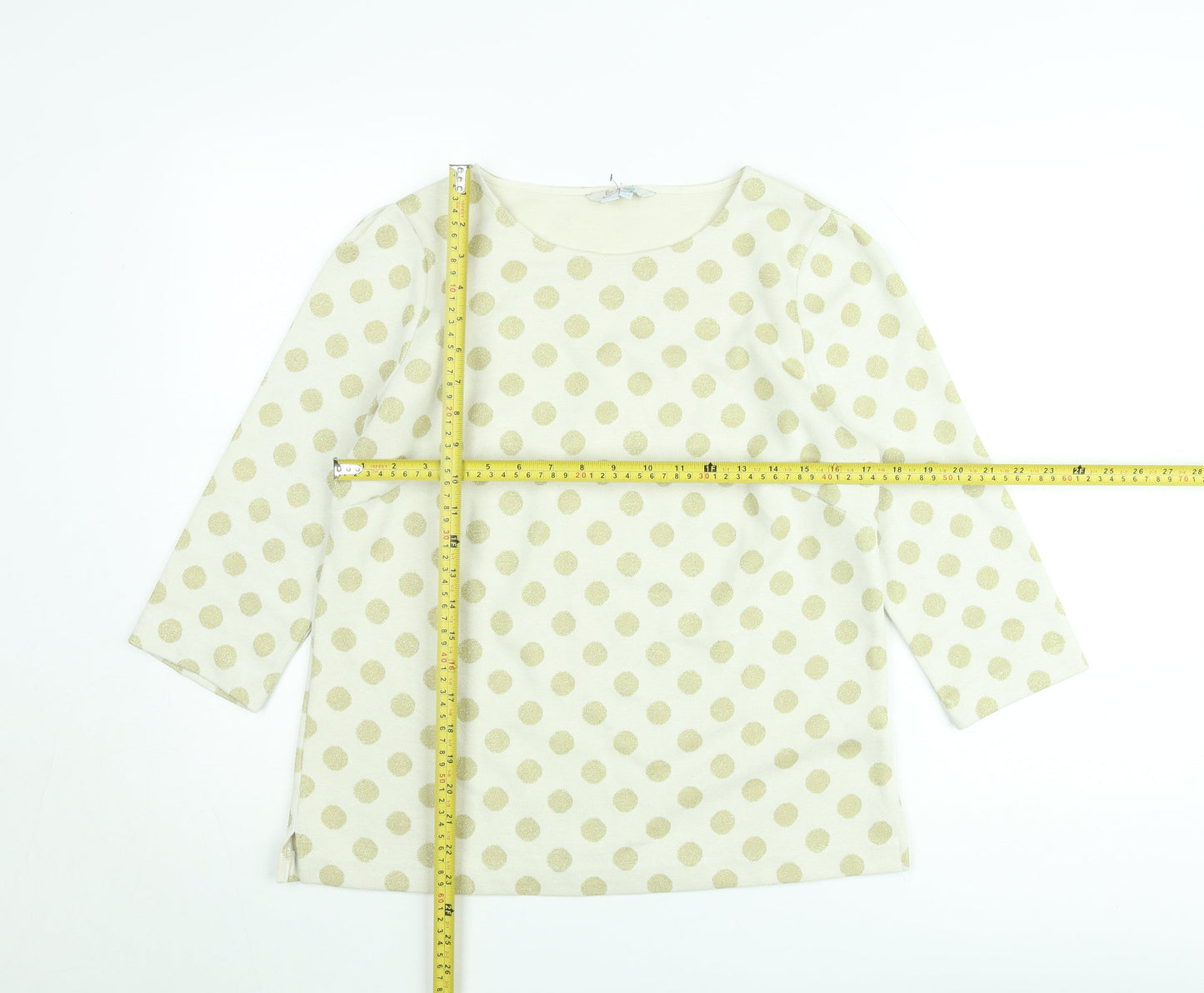 Boden Women Ivory Polka Dot 3/4 Sleeve Cotton Knit Jumper Size 12