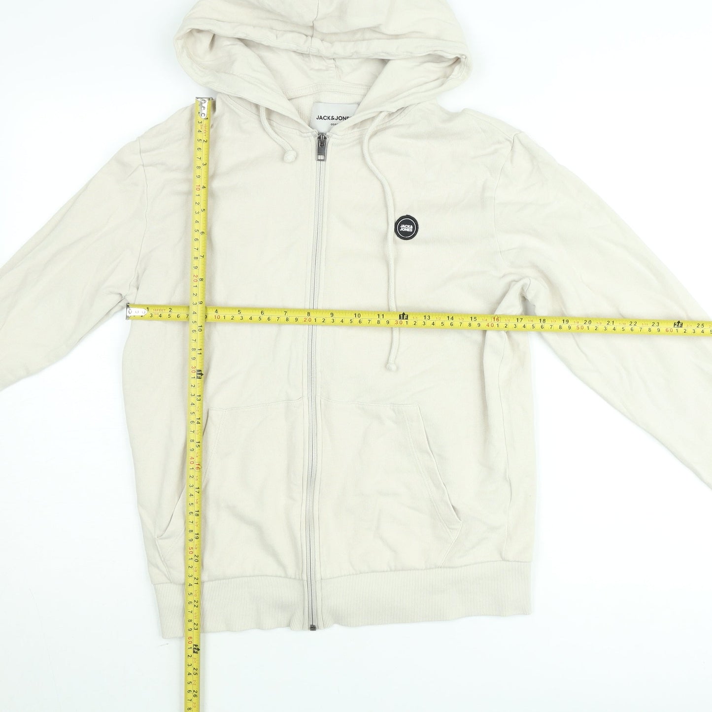 Jack & Jones Men Beige Full Zip Hoodie M Regular Fit