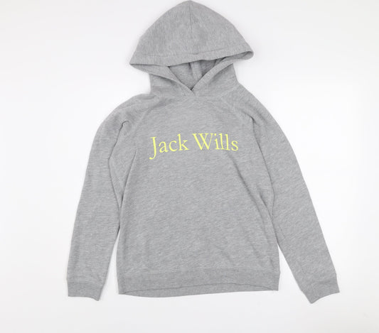 Jack Wills Girls Grey Pullover Hoodie Size 10 Years Logo Fleece Sweatshirt