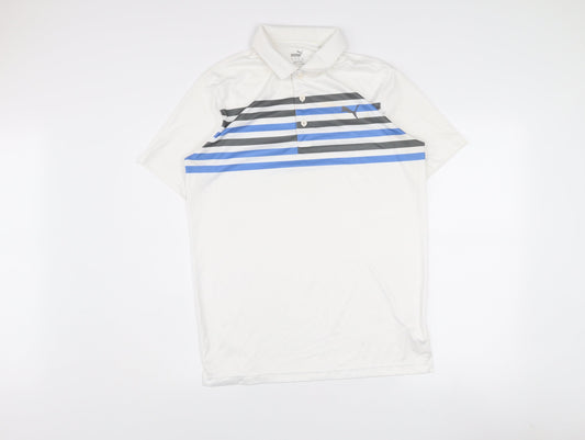 Puma Men’s White Striped Golf Polo Shirt Size S Regular Fit