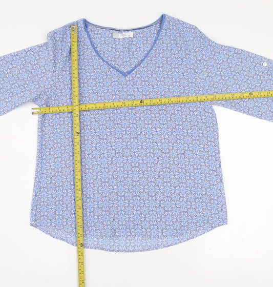 Sarah John Women's Blue Geometric Long Sleeve Viscose Blouse Size M