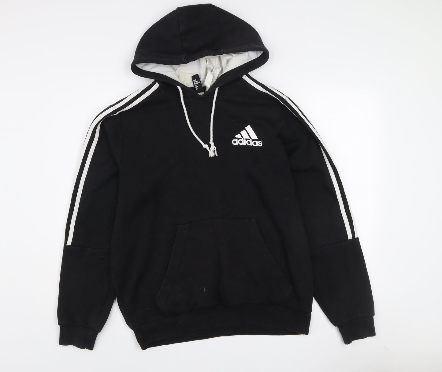 Adidas Mens Black Pullover Hoodie Medium Logo Sports Fleece