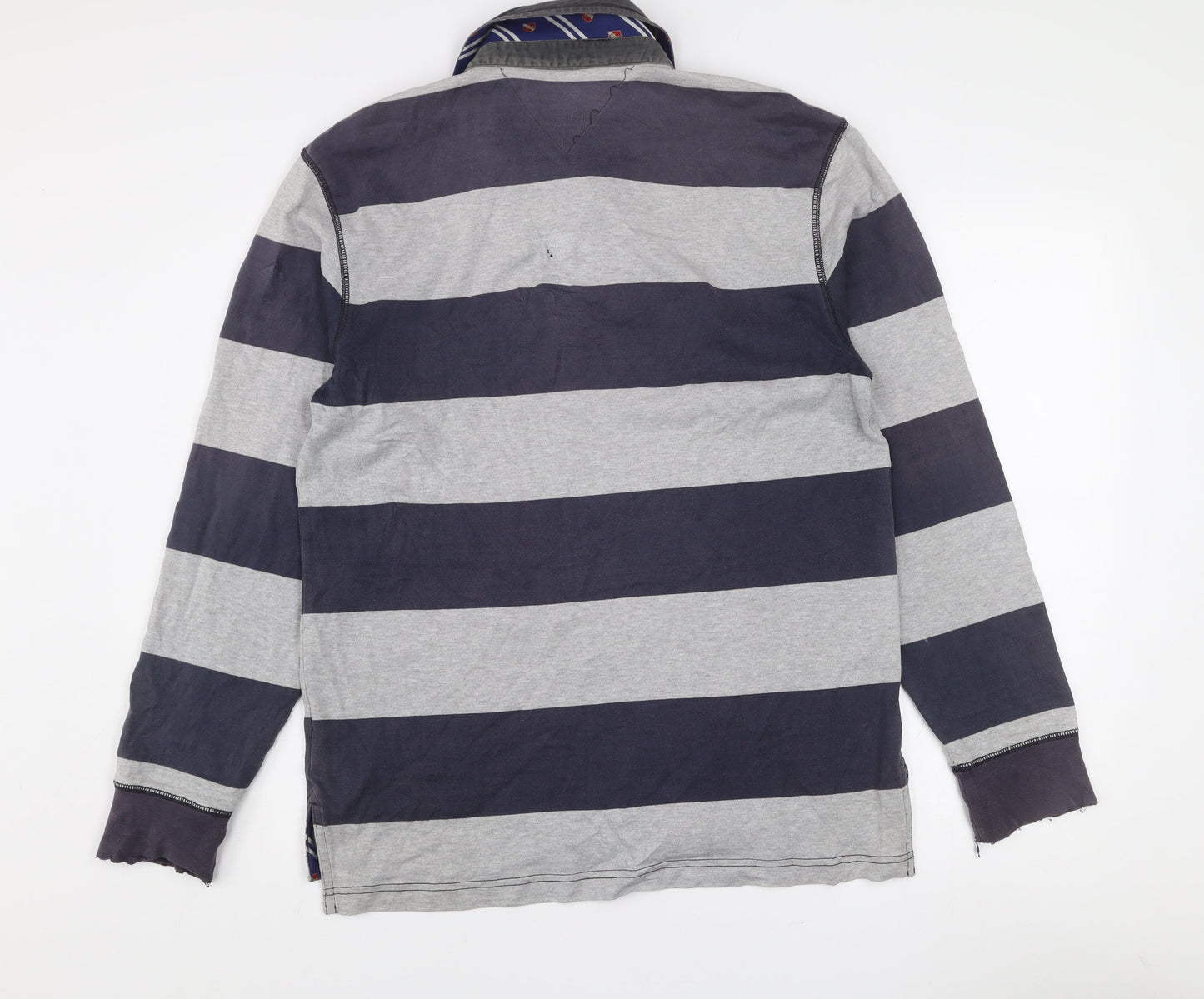 Tommy Hilfiger Men's Grey Striped Long Sleeve Rugby Polo Shirt L