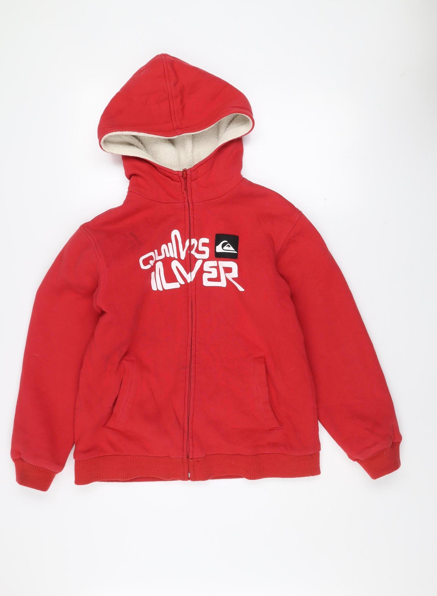 Quiksilver Boys Red Sherpa-Lined Hooded Full Zip Jacket 14 Years